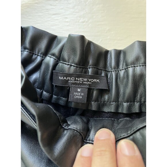 MARC NEW YORK Faux Leather Skirt M Black Elastic Waist Aline Grunge Club Night - Picture 2 of 8